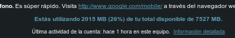 Uso de espacio en Gmail